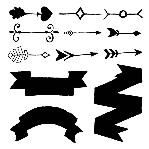 Conjunto de siluetas de flechas y pancartas de una cinta —  Fotos de Stock
