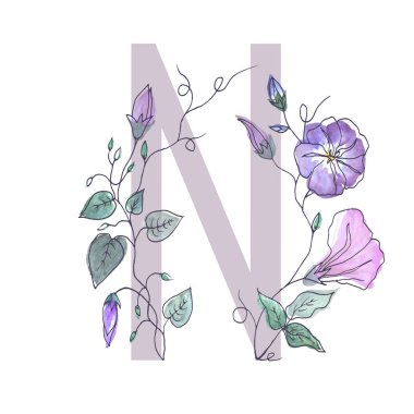 Büyük harf alfabesinden kıvırcık flo ile süslüdür