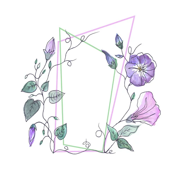 Polygonaler Rahmen mit lockigen Blüten. — Stockfoto