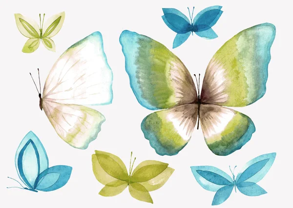 Kolekce butterfly akvarel ilustrací. — Stock fotografie