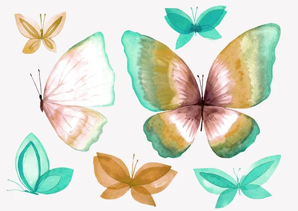 Una colección de ilustraciones de mariposas acuarela . — Foto de Stock