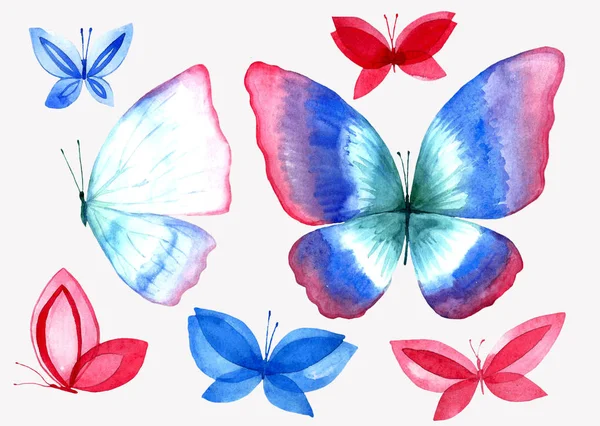 Eine Sammlung von Aquarell-Schmetterling-Illustrationen. — Stockfoto
