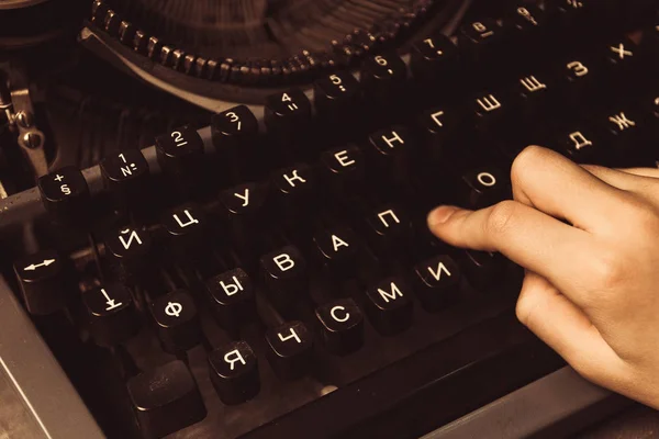 Hand Typewriter Wooden Background — Stock Photo, Image