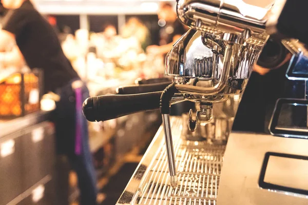 professional coffee machine in a bar close up