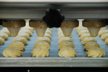 Mangır ekipmanları boş, kurabiyeleri diyaframla istiflemek için bir makine, bisküvi üretimi....