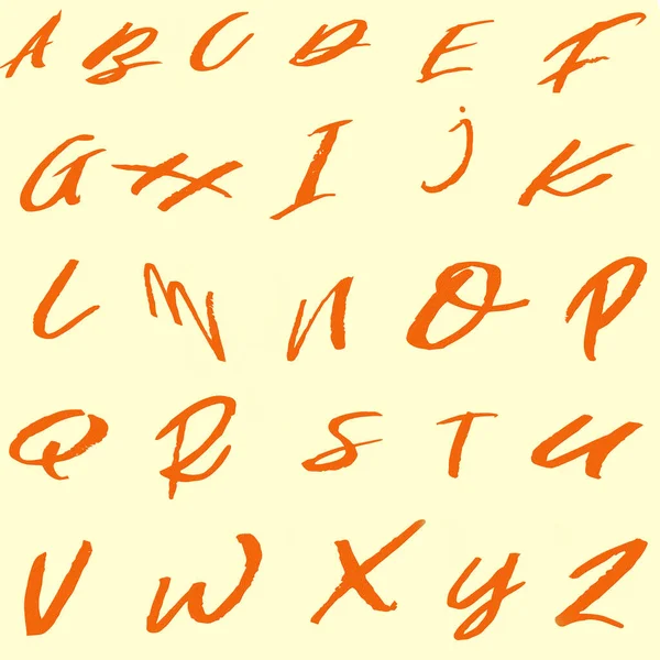 完整的英文字母是在黄色背景上拼凑而成的孤立的纹理字母 说明1 — 图库照片