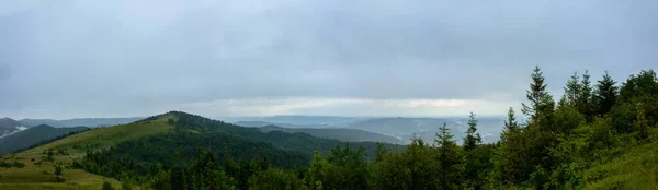 Panorama Incrível Sobre Montanha Yavorinka Nos Cárpatos Ucranianos Durante Chuva — Fotografia de Stock