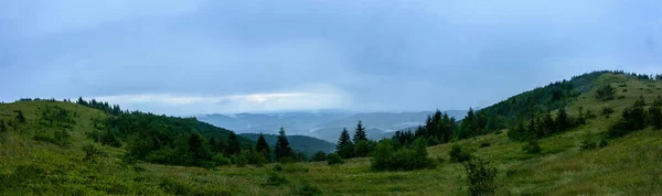 Wspaniałą Panoramę Górze Yavorinka Karpatach Ukraińskich Podczas Deszczu Niesamowita Panorama — Zdjęcie stockowe