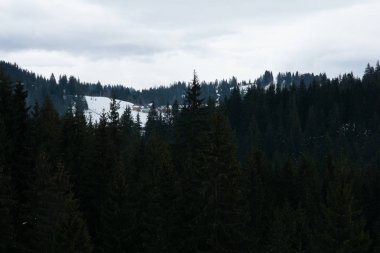 Dağ köyü manzaralı kış manzarasında görülebilir..