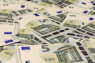 5 avroluk banknotlarla doku, Avro Avrupa para birimi.
