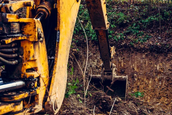 La excavadora trabaja en el bosque en la limpieza del bosque . —  Fotos de Stock
