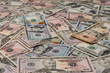 Dolar dokusunu kapat, 5, 10, 20, 50, 100 'lük banknotlar halinde dolar..