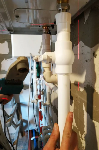 Two-circuit domestic water heater and plumbing connections. — 스톡 사진