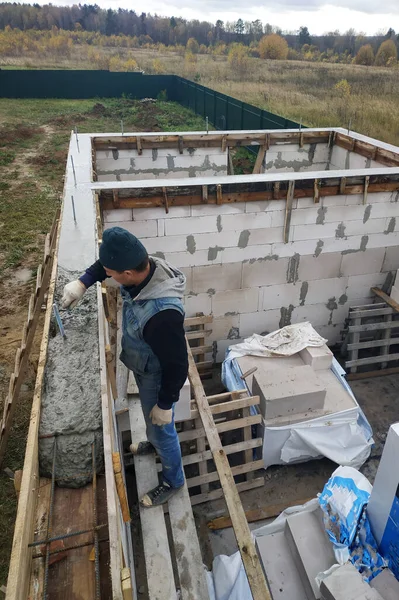 Plats För Grundläggning Nytt Hus Byggnad Detaljer Och Förstärkning Stålstänger — Stockfoto