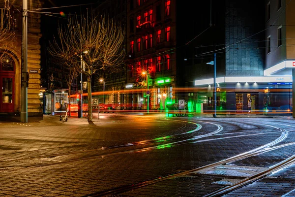 Mainz Alemania Enero 2020 Calles Nocturnas Cerca Estación Principal Mainz — Foto de Stock