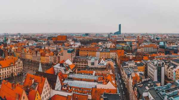 Panoramas of the old city of Wroclaw and the picturesque river Odra.2020