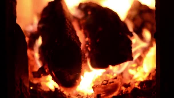 Сжигание Ярко Оранжевого Огня Доме Камин Крупным Планом 2020 — стоковое видео