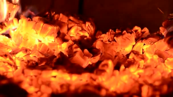 Сжигание Ярко Оранжевого Огня Доме Камин Крупным Планом 2020 — стоковое видео
