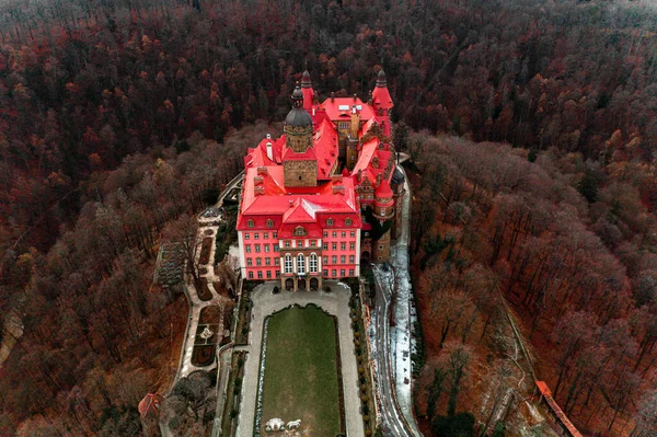 Majestic Castello Ksiaz Polonia Durante Autunno Vista Dall Alto Fredda — Foto Stock