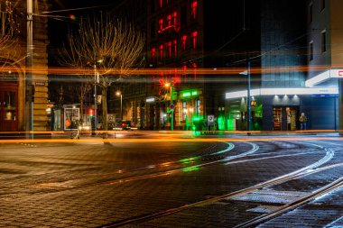 Mainz, Germany - January 28, 2020: Night streets near the Main Station in Mainz, Germany.2020