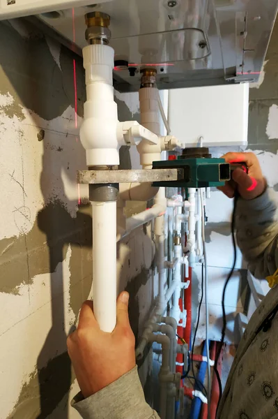 Two Circuit Domestic Water Heater Plumbing Connections 2020 — 스톡 사진