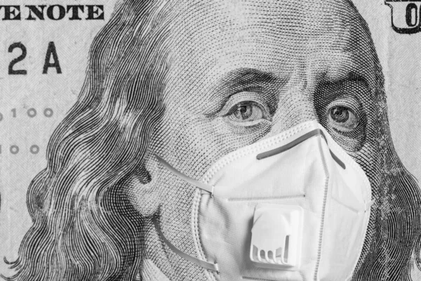 Volto Del Presidente Americano Maschera Medica Sulla Banconota Del Dollaro — Foto Stock