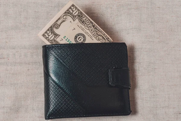 Dollars Sticking Out Wallet Dark Leather Gray Background 2020 — Stock Photo, Image