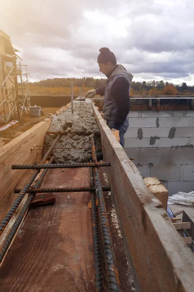 Plats För Grundläggning Nytt Hus Byggnad Detaljer Och Förstärkning Stålstänger — Stockfoto