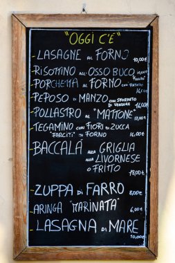 Tipik Toskana trattoria menü