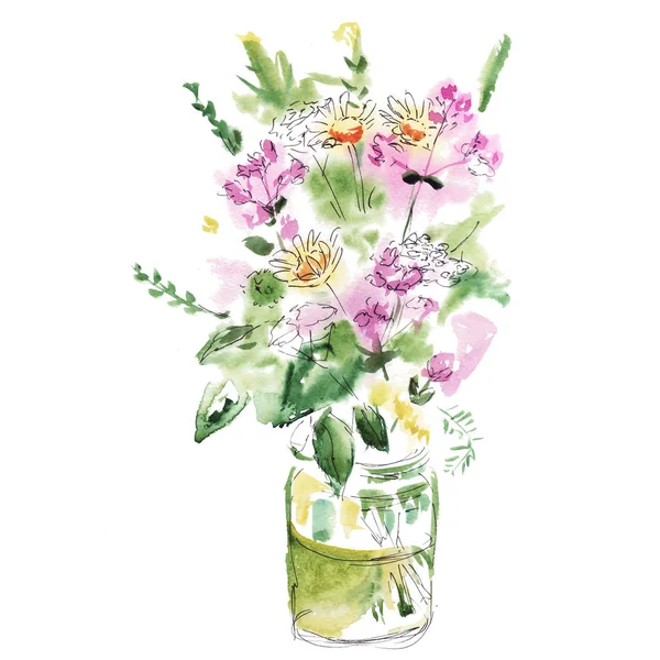 Watercolor Bouquet Wild Flowers — Stock Fotó