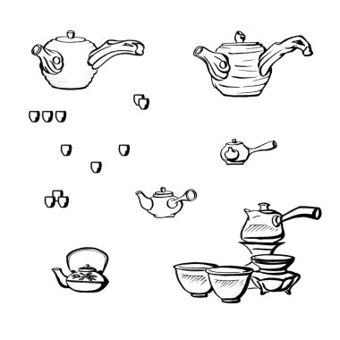 Japon çay töreni ve geleneksel demlik çay için mürekkep - grafik