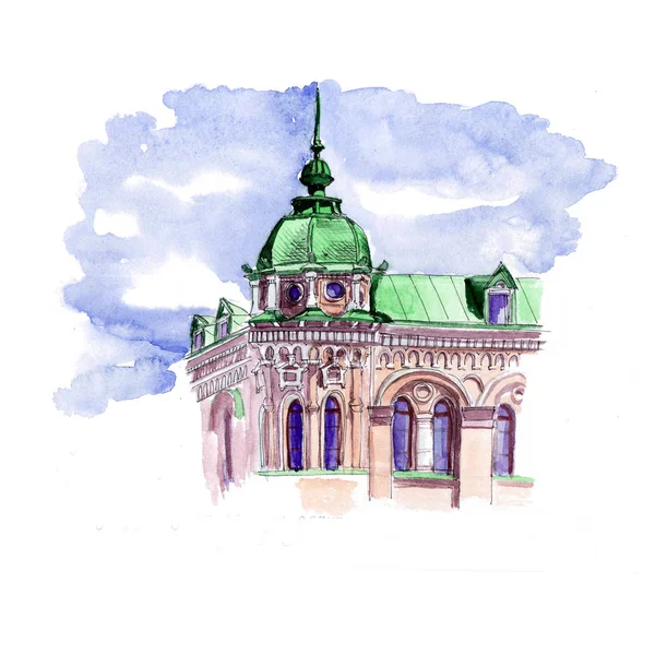 Aquarel Sketch Oude Torens Bouwen — Stockfoto