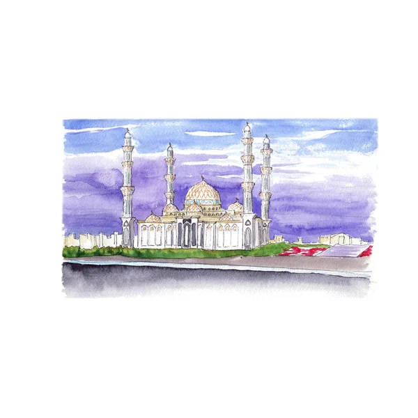 Watercolor sketch main mosque Asia