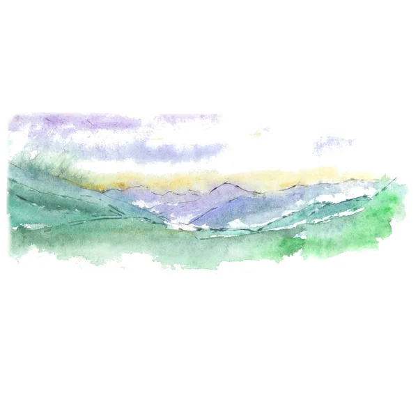 Mountain Landscape Dawn Rainy Clouds Watercolor Sketch — Stock Photo, Image