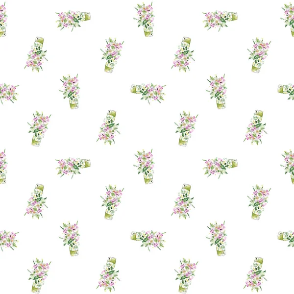 Muster Strauß Wilder Blumen Aquarell Skizze — Stockfoto