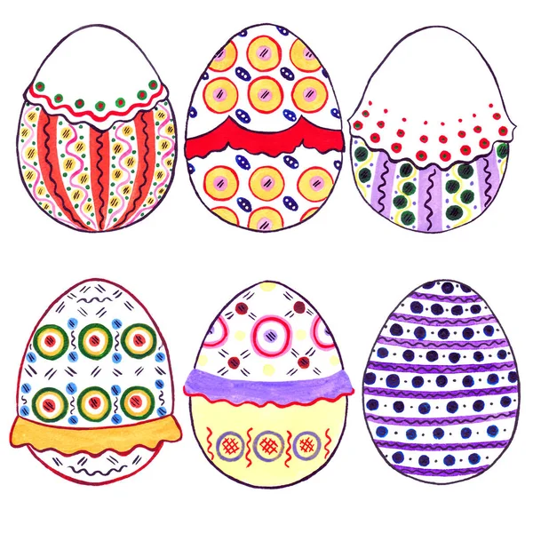 Huevos Pascua Pintura Tradicional Acuarela Círculos Puntos Olas — Foto de Stock