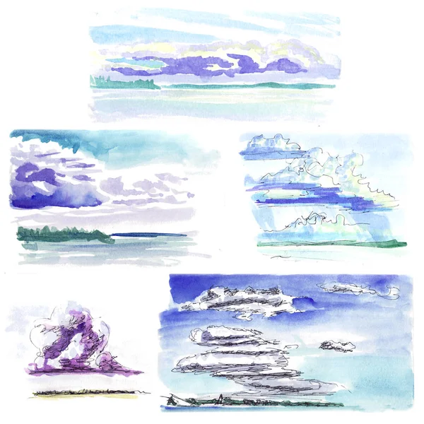 Акварельный Рисунок Облаков Быстрый Голубой Рой Рой Неба — стоковое фото
