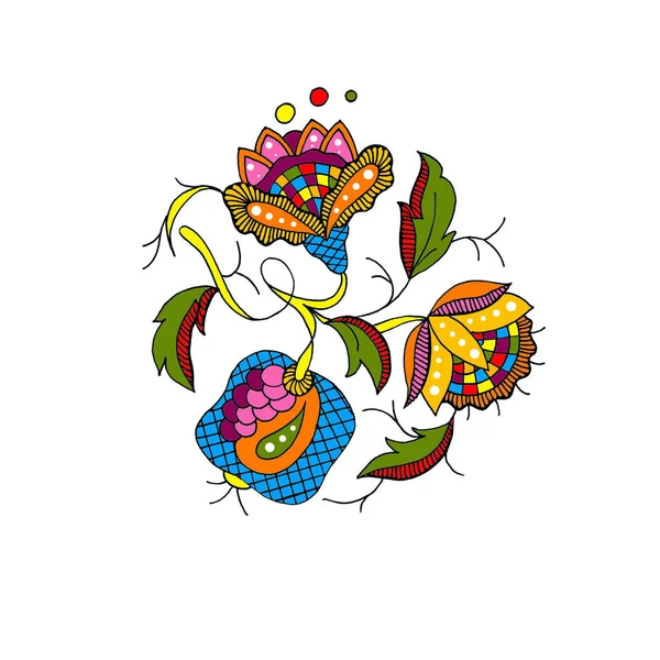 Ornamental stylized ornament of leaves and flowers in a traditional style, the image is inscribed in a circle