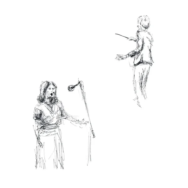 Γραφικά Σκίτσο Τον Τραγουδιστή Συναυλία Μαέστρος Και Γυναίκα — Φωτογραφία Αρχείου