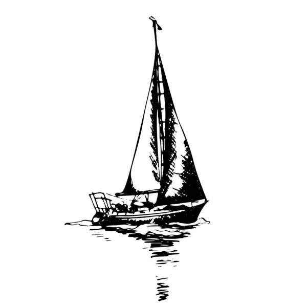 Ιστιοπλοϊκά σκάφη σκούνα γιοτ σε γραφικό στυλ με μαύρο μελάνι - Hand drawing vector illustration — Φωτογραφία Αρχείου