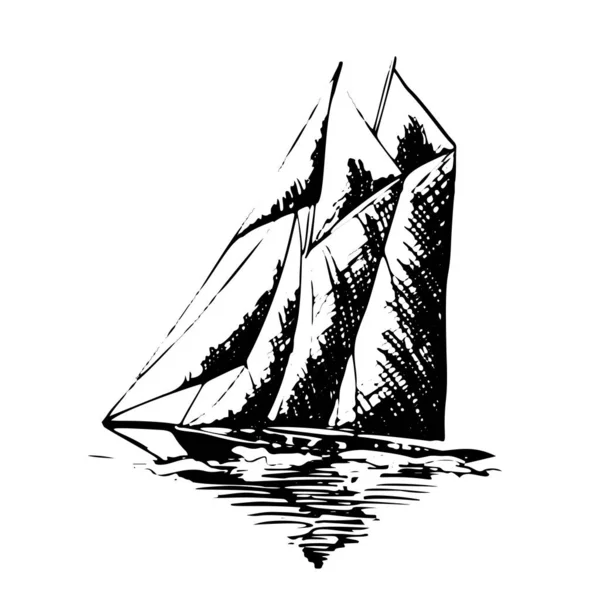 Plachetní jachty škuner lodě v grafickém stylu z černého inkoustu - Ruční kreslení vektorové ilustrace — Stock fotografie