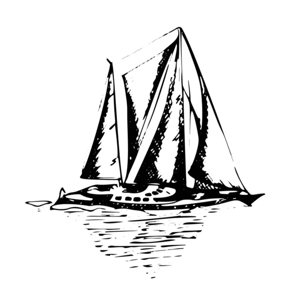 Sailing yachts schooner ships in graphic style made with black ink - Hand drawing vector illustration