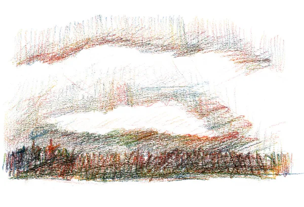 Пейзаж Skyline с горами и облаками - Быстрая небрежная цветная иллюстрация — стоковое фото