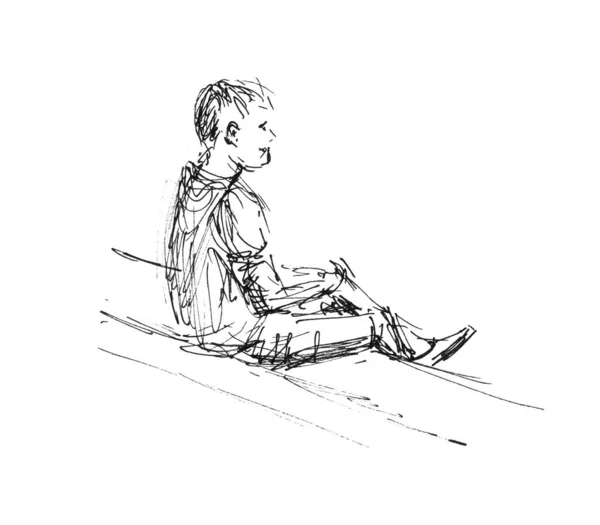 Зритель сидит на трибунах мужчина со стороны - эскиз ручной иллюстрации с маркером лайнера — стоковое фото