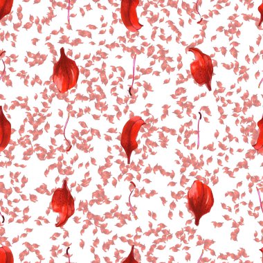 Kusursuz desenli turuncu kırmızı zambak yaprakları çiçeğe güç veriyor - suluboya çizimi