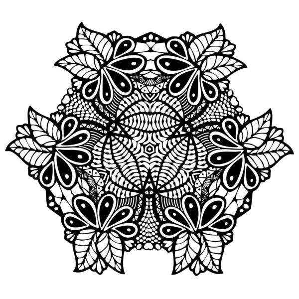 Fantasie kant met spinnenkruid bloemblaadje ornament zwart-wit - met de hand getekend vector illustratie — Stockvector