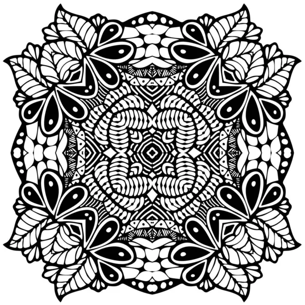 Fantasy krajka s pavoučí květinové listy ornament černá a bílá - ručně kreslené vektorové ilustrace — Stockový vektor