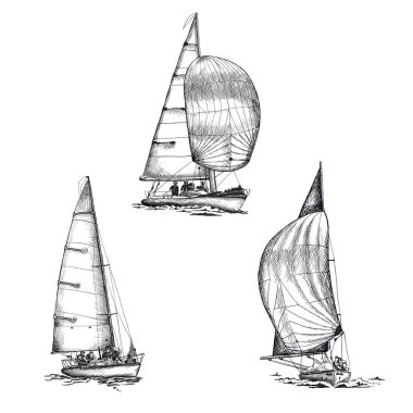 Gemi yelkenli yatı antika antika siyah mürekkep çizimi yap.