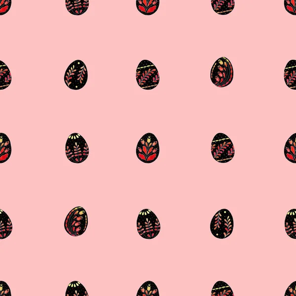 Patrón de Pascua sin costuras huevos negros pintados con hermosos ornamentos de plantas de arco iris - ilustración de acuarela a mano alzada — Foto de Stock