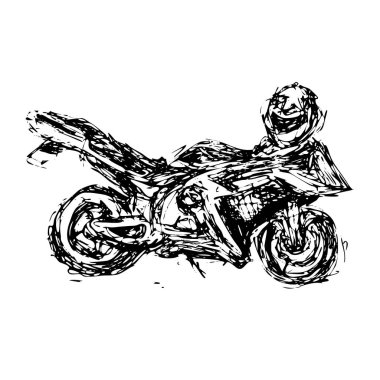 Güzel, modern, güçlü motosiklet kaskı - elle çizilmiş vektör çizimi çizim çizimi silindiri siyah